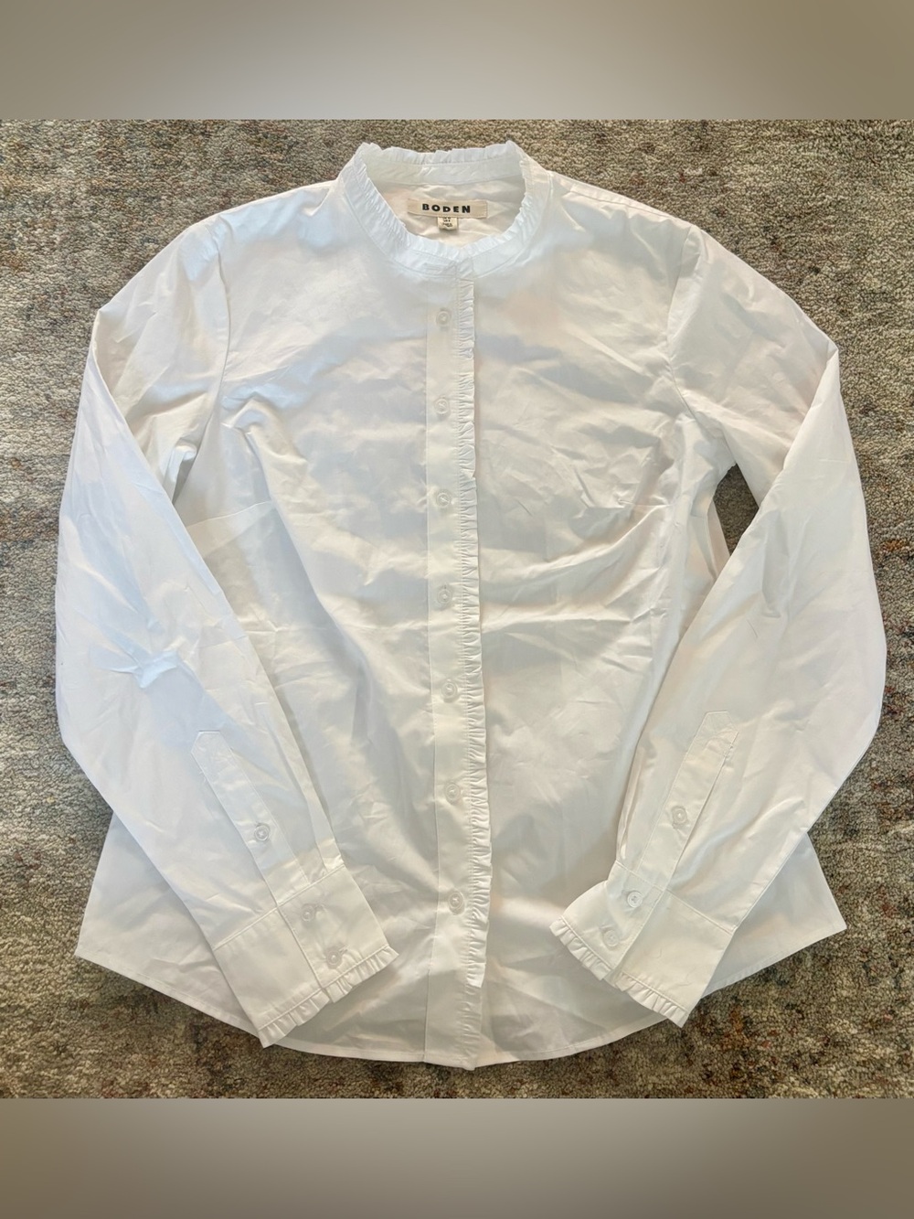 Boden White Ruffle-Trim Cotton Button-Up Shirt size 6